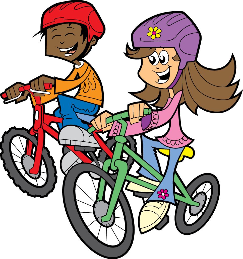 A boy and a girl riding bicycles